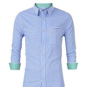 Gingham Plaid Button Up Shirt Mens Medium Blue Green Two Tone‎ Preppy NWT